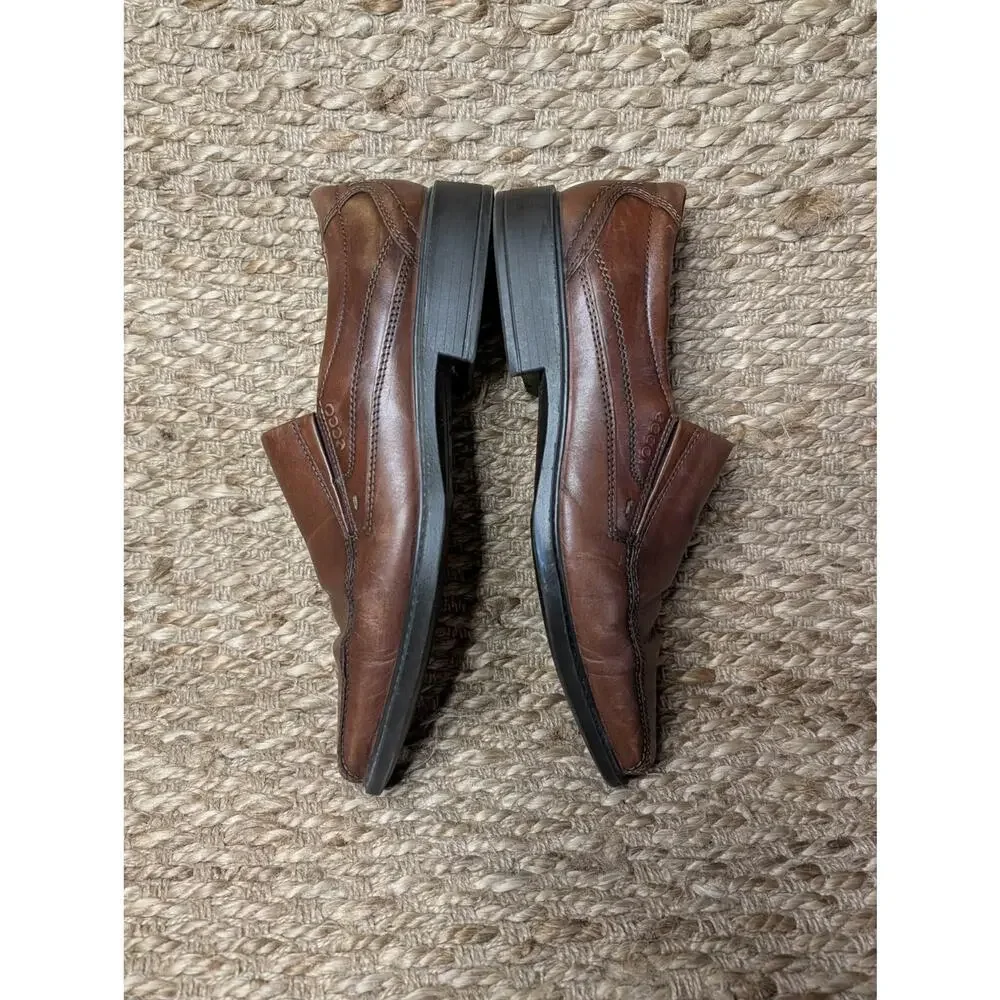 Ecco Helsinki Men's US 13 ,EU 47 Bike Toe Brown Leather Slip On Loafers Shoes
